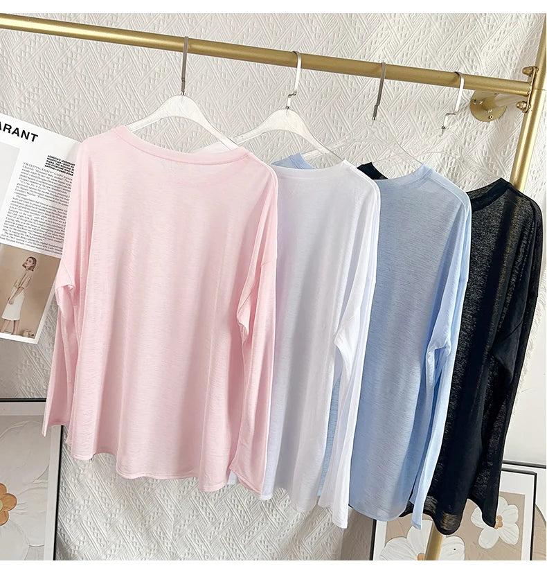Damen Yoga Shirts Sportoberteile Langarm O-Ausschnitt Atmungsaktives Laufshirt Lockere Fitnesskleidung Gym Sportbekleidung Pilates T-Shirts