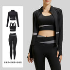 Yoga Set 3-teilig, Gym Kleidung, Sportbekleidung, Yoga Anzüge für Damen, Langarm Crop Top, Fitness Set, Trainingsanzüge, Sport-BH, Gym Leggings