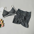 Pfirsich-Po-Yoga-Anzug Damen Gym Nahtloser Träger-BH mit Raffung Hoher Bund Po-Lifting Bauchstraffende Shorts Fitness-Set