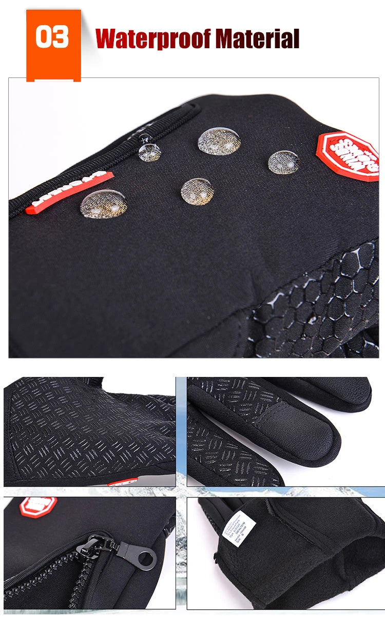 Winter Fahrradhandschuhe Herren Damen Motorrad Fleece Sport Reißverschluss Herbst Touchscreen Warm Wasserabweisend Winddicht Rutschfest Handschuh