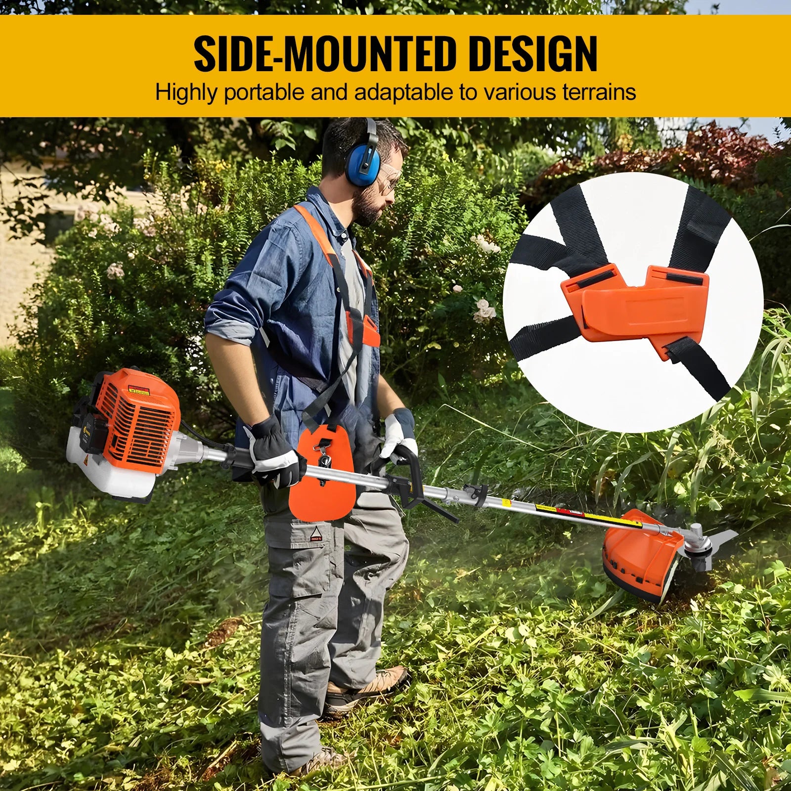 CONENTOOL 6in1 Benzin Motorsense 52cc 2-Takt Benzin Rasentrimmer Multifunktionaler Garten Grastrimmer Heckenschere Baumschneidewerkzeug