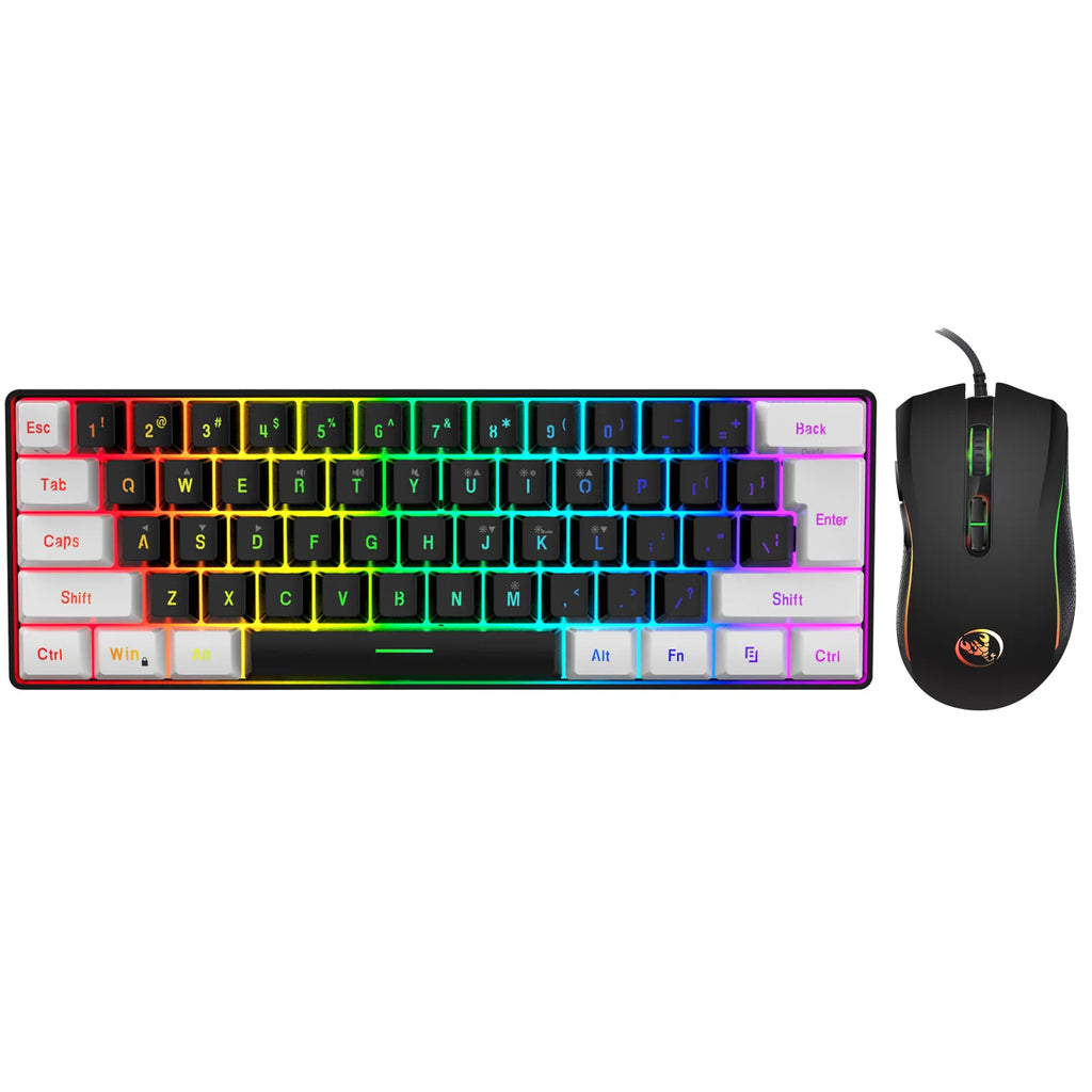 Neues kabelgebundenes 61-Tasten-Tastatur-Set in Weiß-Schwarz, RGB-Gaming-Maus, Büropaket, Tastatur-Maus-Kombinationen mit Hintergrundbeleuchtung für PUBG-Gamer