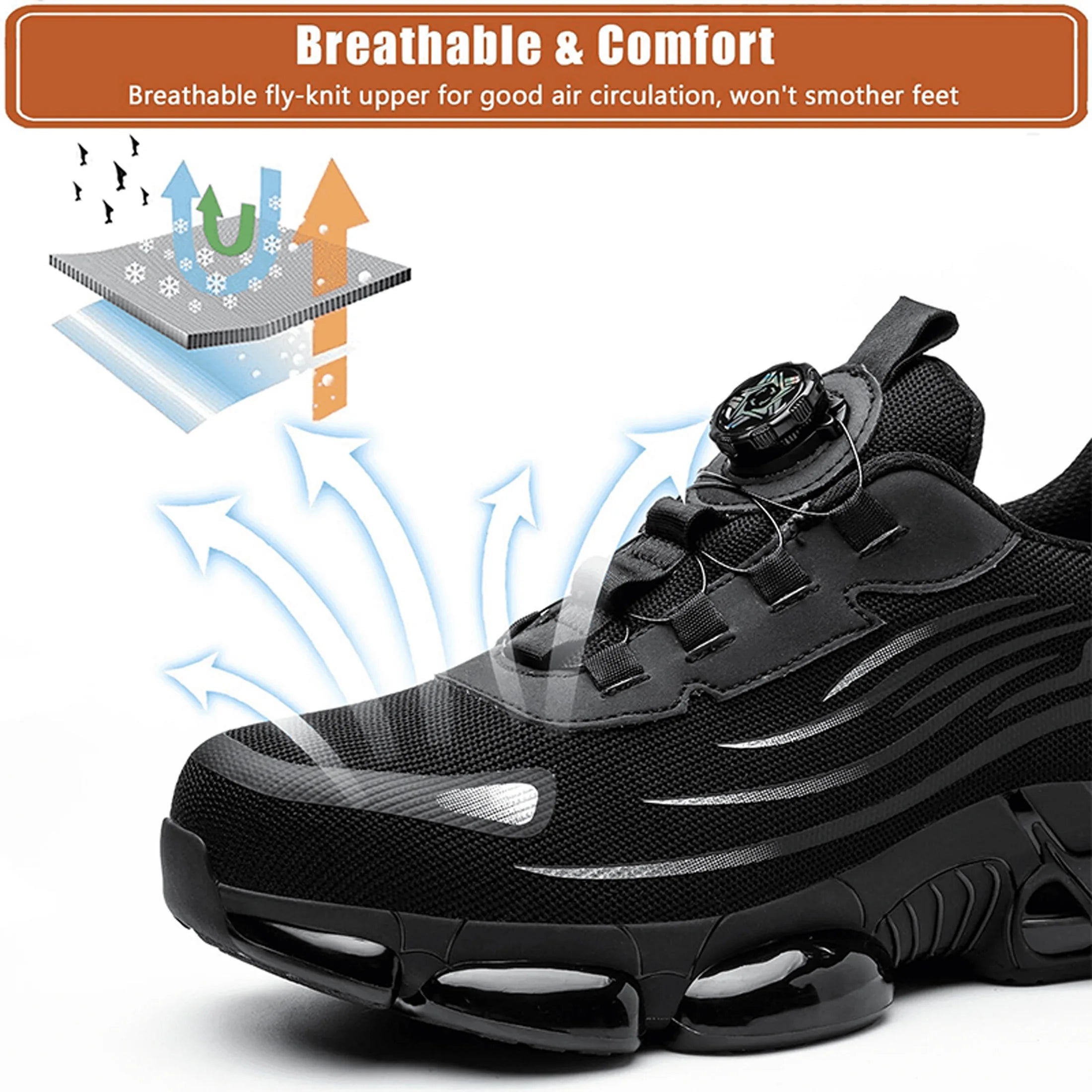 Unzerstörbare Stahlkappen-Sicherheitsschuhe Rutschfeste Abriebfeste Arbeitsschuhe Herren Robuster Bequemer Sneaker