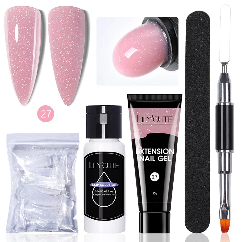 LILYCUTE 15ml Verlängerungsgel-Nagellack-Set Quick Nail Prolong mit Verlängerungsform-Nagelspitzen Acryl-Lösung Maniküre-Werkzeug-Kit