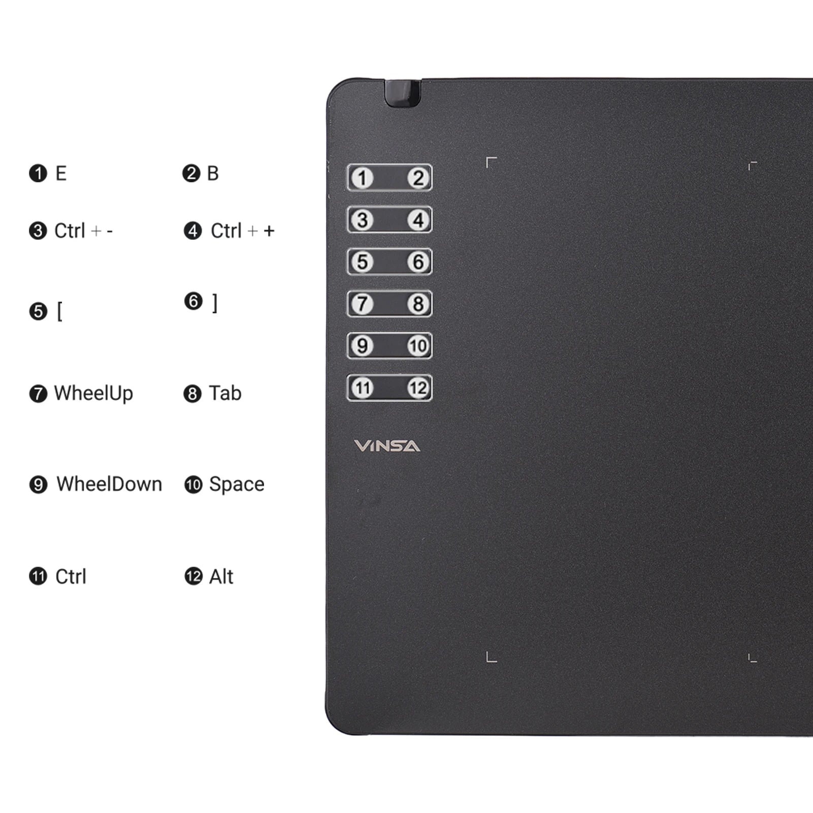 VINSA T1161 Graphics Drawing Tablet Ultra-thin Art Creation Sketch with Battery-free Stylus 8 Pen Nibs 8192 Levels Pressure