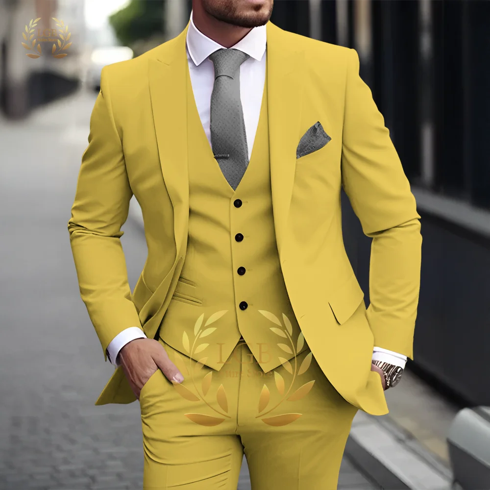 Herren Khaki 3-teiliger Anzug Klassischer spitzer Revers Business Formal Hochzeit Bräutigam Slim Fit Eleganter Gentleman-Stil Mode Blazer