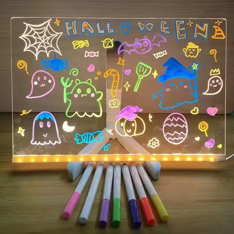 LED Leuchtende Acryl-Nachrichtentafel, löschbar, USB-Zeichentafel, Geburtstagsgeschenk, Bar-Werbung für kreative Aktivitäten mit Ständer