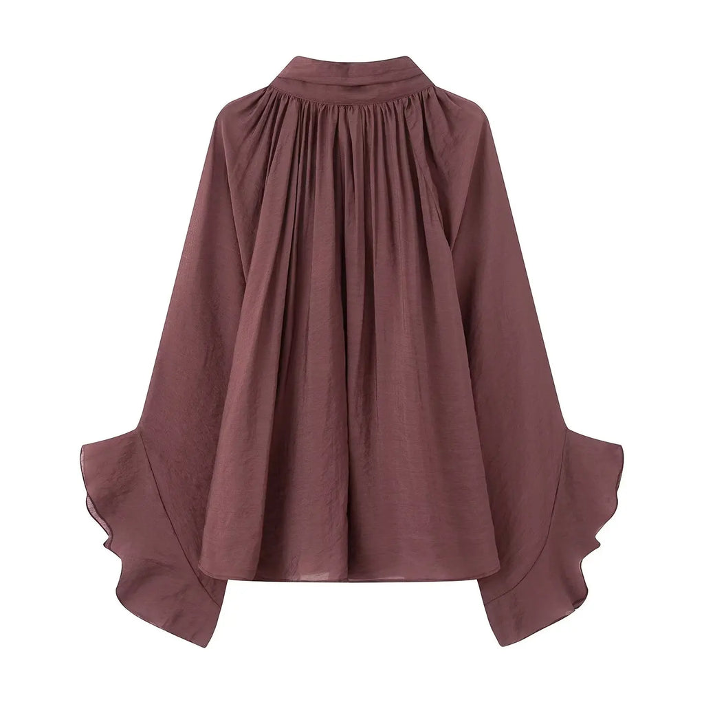 NLZGMSJ Schleifendekoration Locker Langärmlige Blusen für Damen Neue Mode Rüschenkante Hemden und Blusen Damen Top
