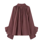 NLZGMSJ Schleifendekoration Locker Langärmlige Blusen für Damen Neue Mode Rüschenkante Hemden und Blusen Damen Top