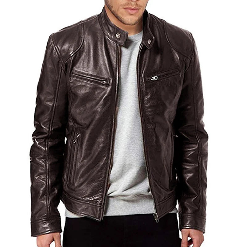 2024 Motorrad Lederjacken Herren Lässige Mode Motorradmantel Slim Fit Revers PU Jacken Herbst Winddichte Lederjacke Herren Hauptbild