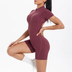 Reißverschluss Gym Jumpsuit Kurz Damen Yoga Sets Sport Outfits Weibliche Yoga Overalls Workout Kleidung Fitness Anzug Damen Trainingsanzug