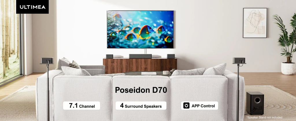 ULTIMEA 7.1 Surround Soundbar, 3D Virtual Surround Sound System mit Subwoofer, 2 Rücklautsprechern, Heimkino TV-Lautsprecher, Schwarz