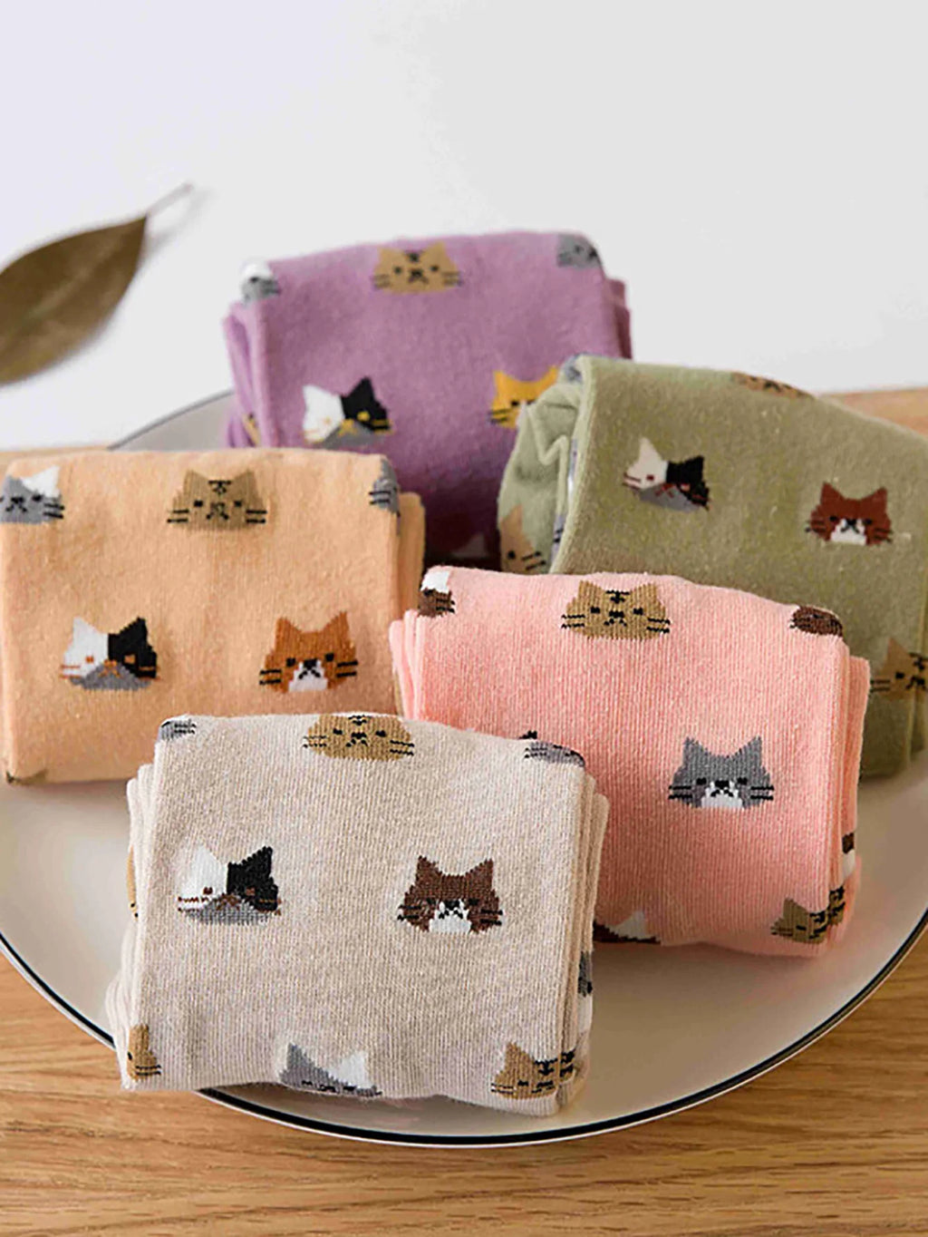 5 Paar Socken mit Katzenmuster, süße & bequeme Allround-Mid-Tube-Socken, Damenstrümpfe & Strumpfwaren
