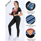 Full-body sauna suit women's short-sleeved jumpsuit waist trainer with zipper abdominal fat exercise suit