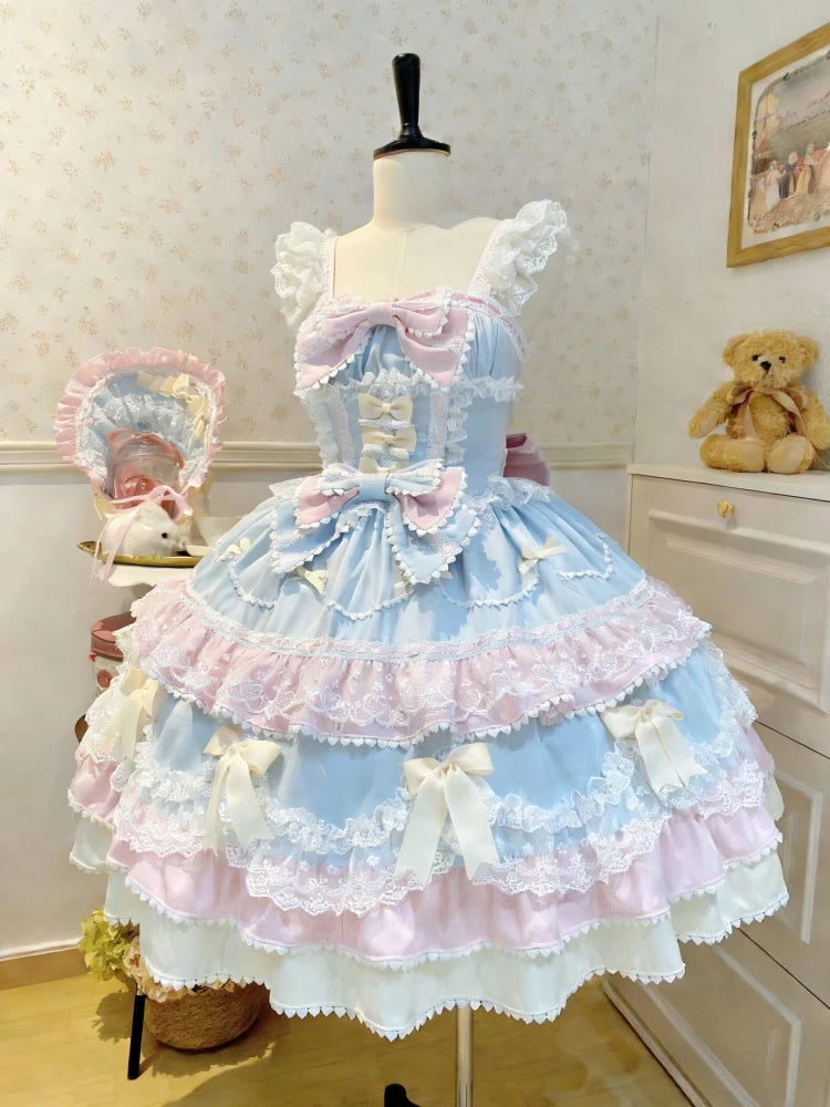 Japanisches Sommer-Kawaii-Lolita-Kleid Damen Party Vintage Süße Spitze Schleife Geburtstags-Kuchenkleider Harajuku Y2k Bandagenkleid