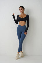 QINACTIVE Damen Yoga Shirts Crop Top Langarmshirts für Damen Yoga Sport Fitness Gym Kleidung Workout Tops