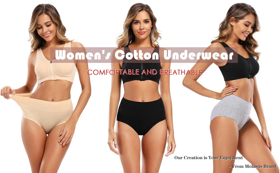 Molasus 5 Stück Damen Baumwollunterhosen Nahtlose Unterwäsche Hohe Taille Volle Abdeckung Damen Slips Set Atmungsaktive Unterhosen Übergröße