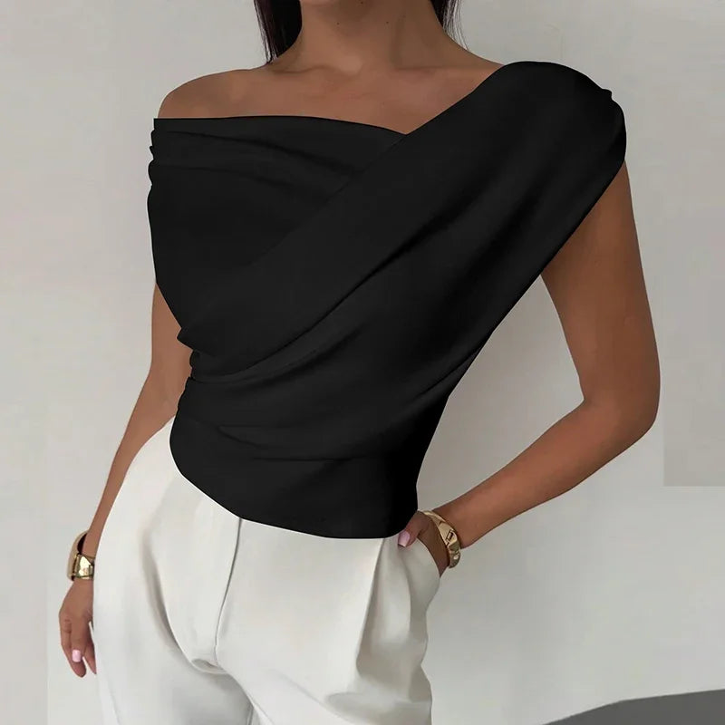 Sexy Short Sleeve Shirt Women Off Shoulder Patchwork Color Basic Tops Woman Summer Blouses Female Elegant Shirt