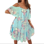 Damen Sommer V-Ausschnitt Ärmelloses Sling-Camisole Pendler bedrucktes Chiffon-Bohemian-Blumenkleid für Damen
