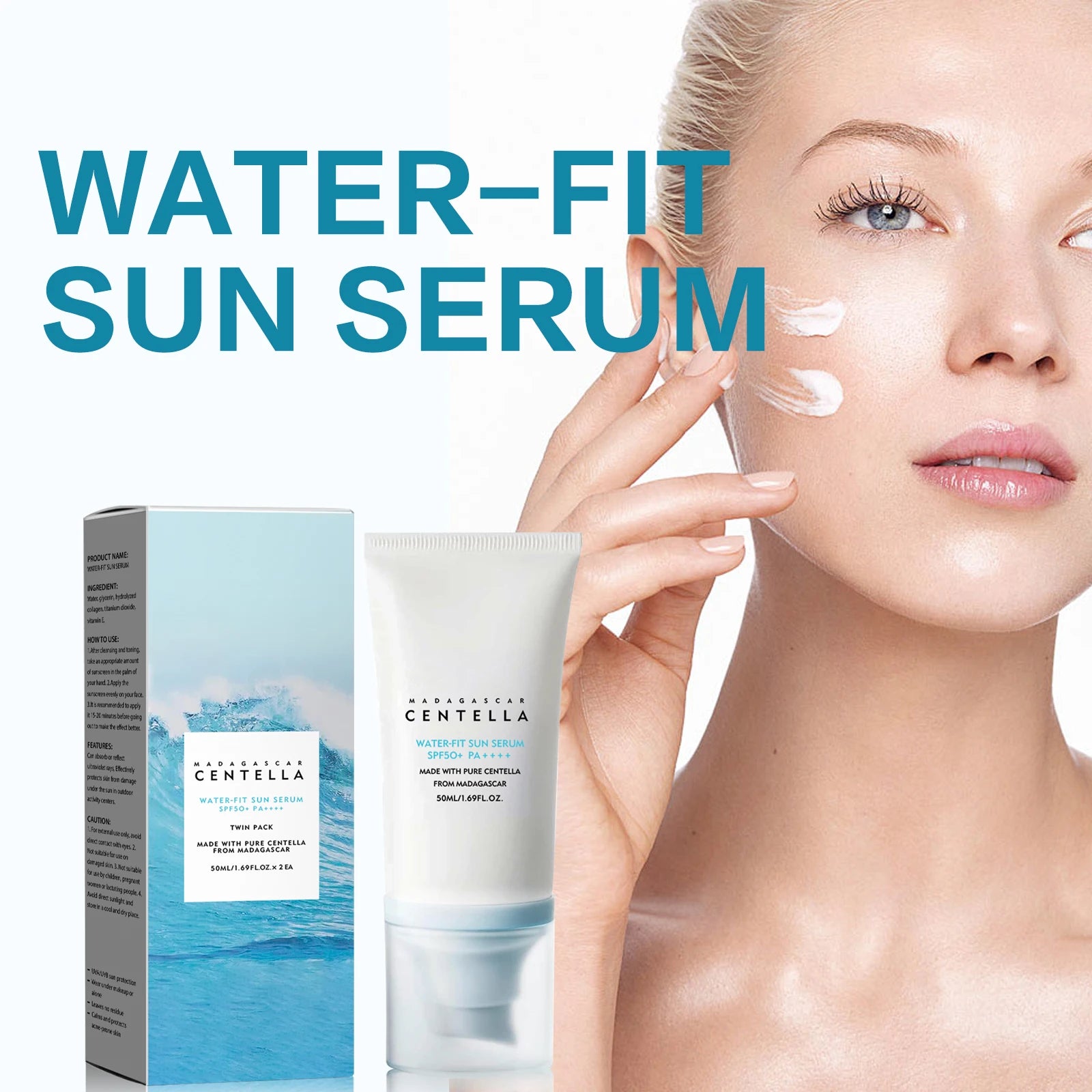 2/1 Stück LSF50+ Sonnencreme Centella Starker UV-Schutz Wasserbasierter Sonnenschutz Sonnenkörper-Sonnenblock Feuchtigkeitsspendende Hautpflege