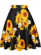 Damen-Laufsteg Baumwolle Retro Vintage Rock Schwarz Faldas High Waist A-Linie Rockabilly Jupe 50er Swing Tellerrock Pin Up Skater