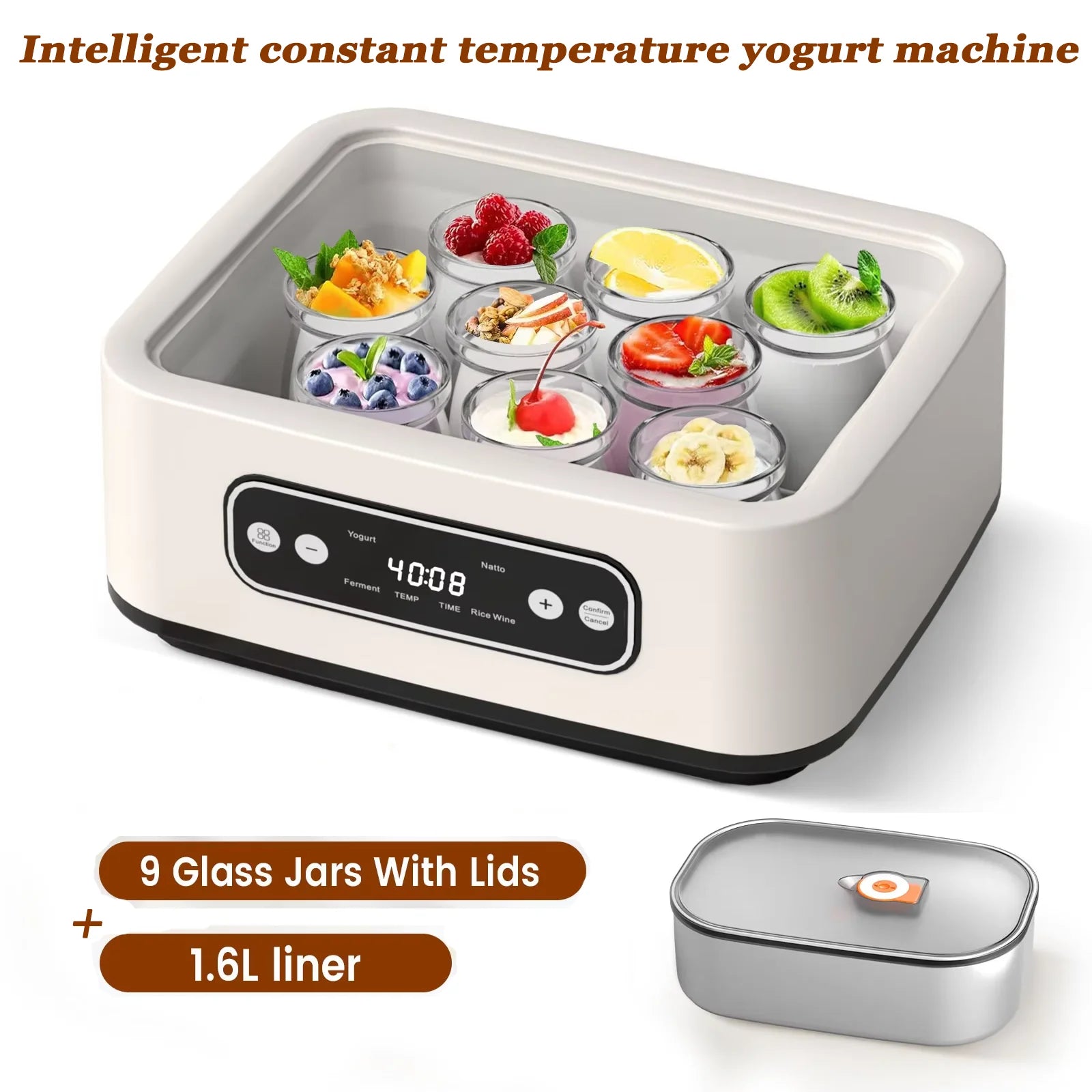 Umweltfreundlicher Probiotischer Joghurtbereiter mit Timer Intelligente Konstanttemperatur-Fermentiermaschine für Joghurt, Natto, Reiswein