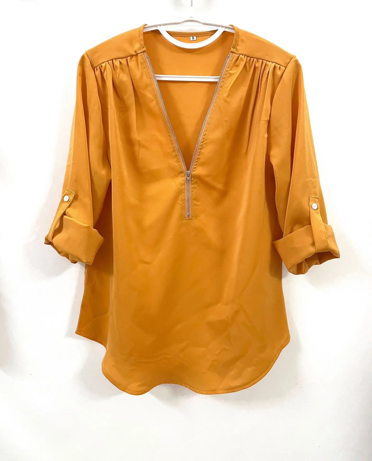 2024 Qualität Heißer Verkauf Plus Size Tiefer V-Ausschnitt Damenbluse Chiffon Coole lockere Hemd Mode Freizeit Damen Tops Sexy Reißverschluss Pullover