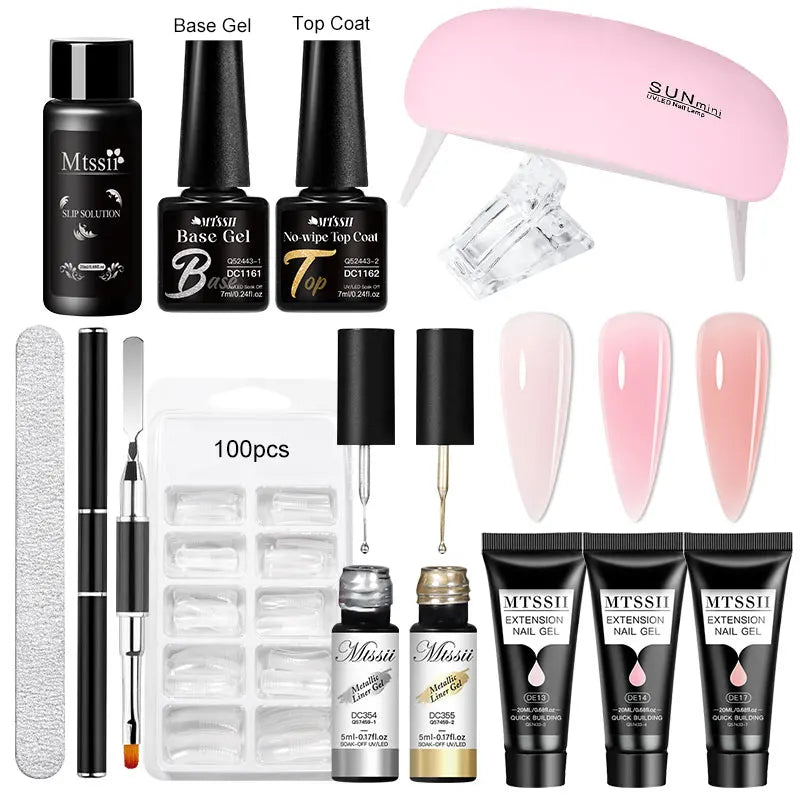 24-teiliges Set 20ml Poly Nail Extension Gel Kit Mini-UV-Lampe Versiegelung mit Basislack Überlack Professionelles Poly-UV-Nagelgel-Kit Starter-Kit