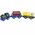 Magnetischer elektrischer Zug Lokomotive Holzeisenbahn Schlitz Diecast Eisenbahn mit zwei Waggons Zug Holz Kinderspielzeug Biro Leduo Strecke
