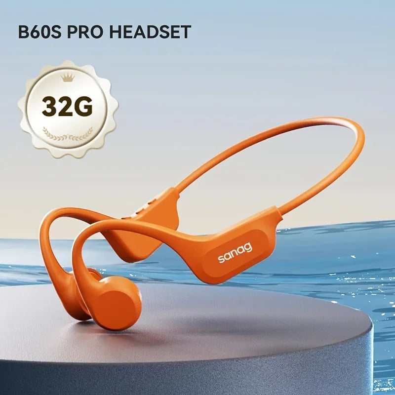 Sanag B60S Knochenschall-Kopfhörer IPX8 Schwimmen Bluetooth Kopfhörer Kabelloses Headset 32GB/64GB MP3 mit Mikrofon Ohrhörer