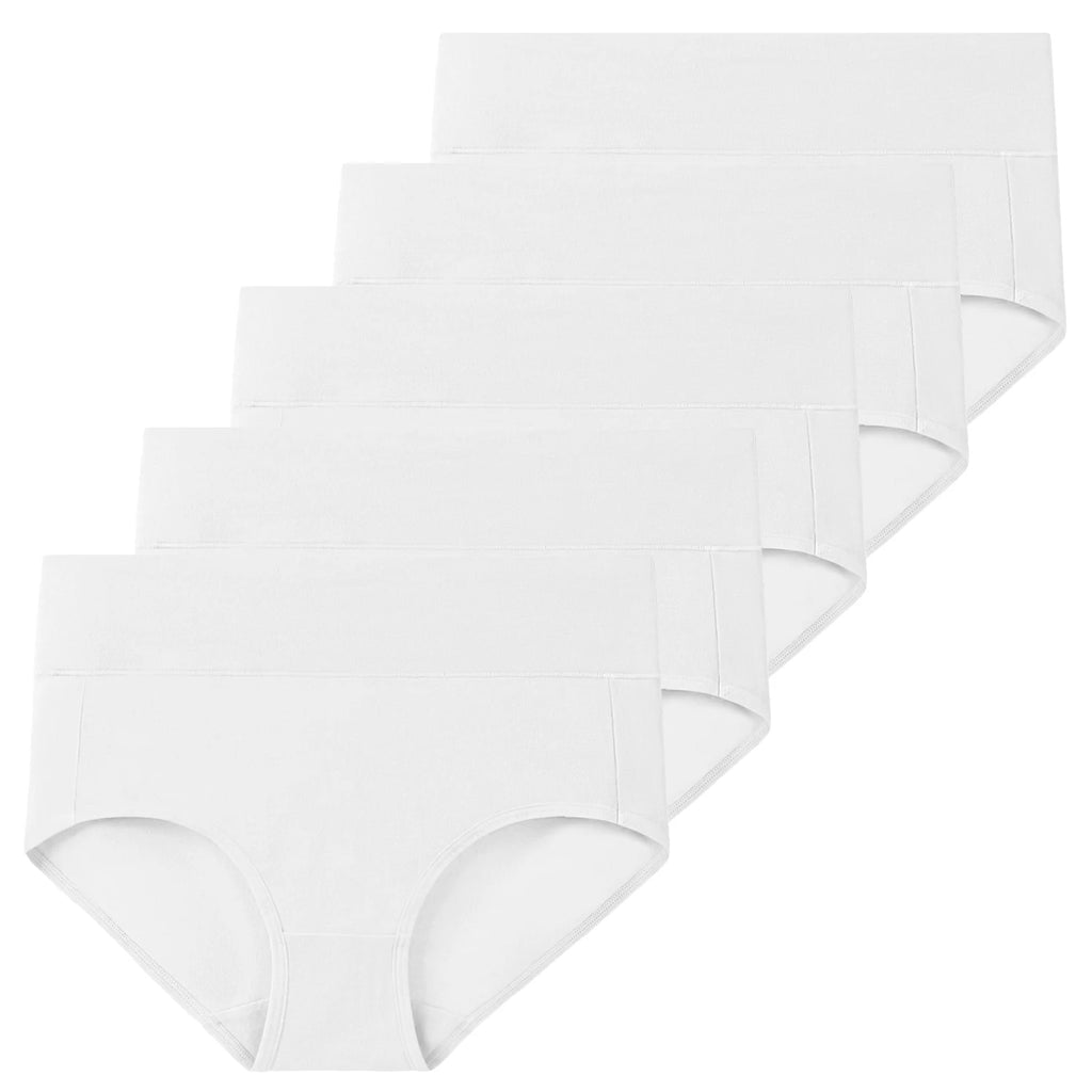 Molasus 5 Stück Damen Baumwollunterhosen Nahtlose Unterwäsche Hohe Taille Volle Abdeckung Damen Slips Set Atmungsaktive Unterhosen Übergröße