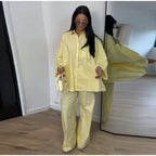 Damen Anzug mit Revers, langen Ärmeln, chic, einreihig, weites Bein, lange Hose, Sets 2026, lässiges, lockeres Outfit für den Alltag