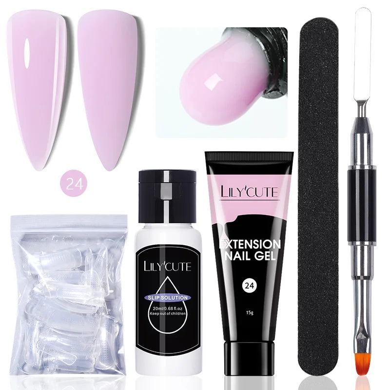 LILYCUTE 15ml Verlängerungsgel-Nagellack-Set Quick Nail Prolong mit Verlängerungsform-Nagelspitzen Acryl-Lösung Maniküre-Werkzeug-Kit