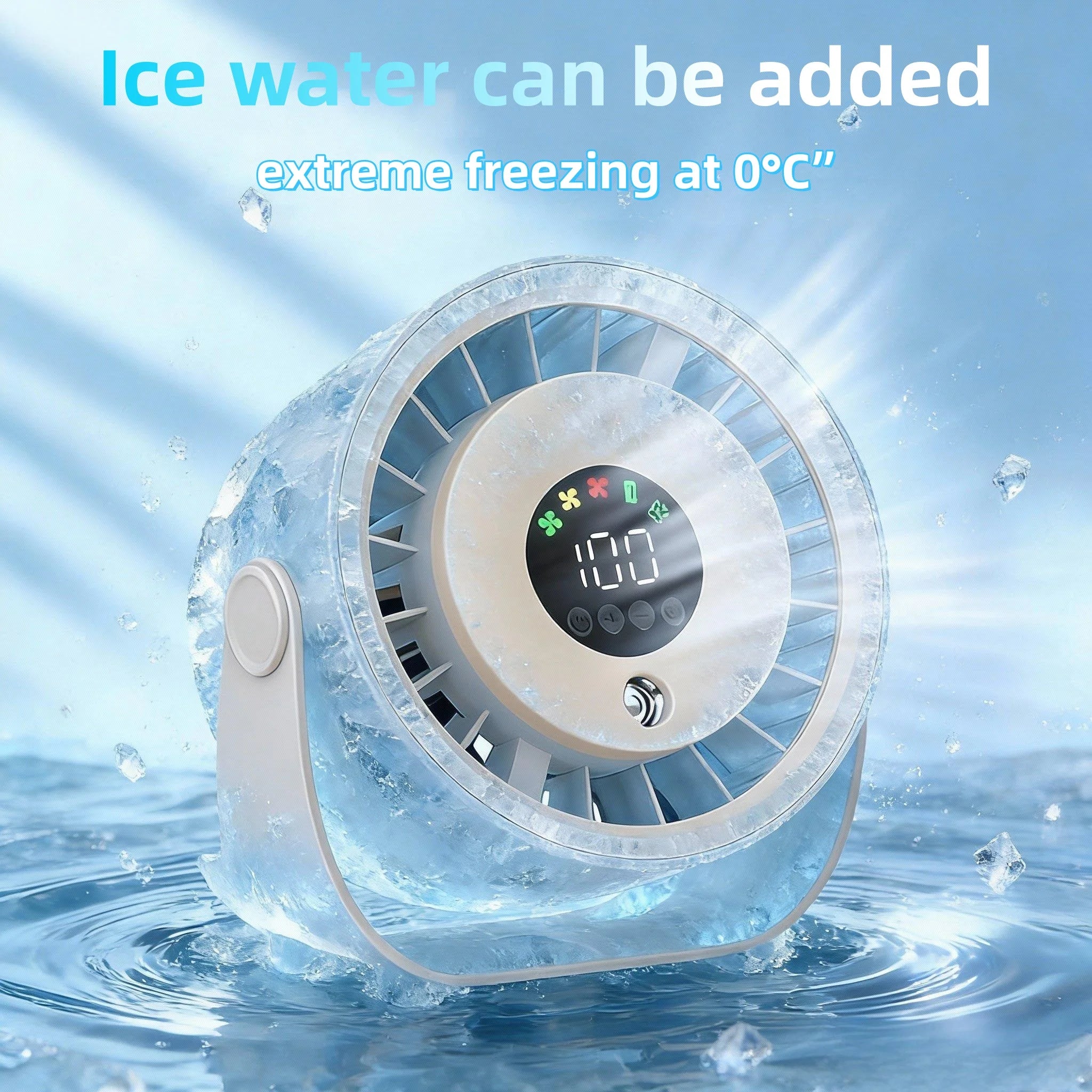 Neuer Sprühnebelventilator, befeuchtend, schnelle Kühlung, Aufhängeloch, geräuscharm, digitale Anzeige, Tastensteuerung der Geschwindigkeit, fein absorbierbar