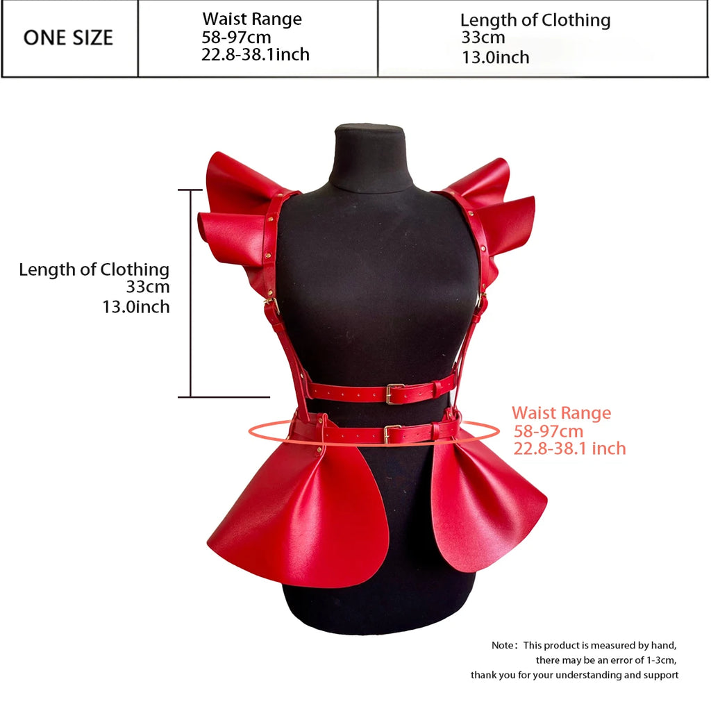 Leather Skirt Women's Belts Fashion Body Harness Belt Skirt With Ruffle Hem Gothic Style Waist &Shoulder Belt Clothing Accessory