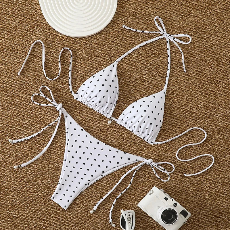 Sexy Micro-Bikini-Sets mit Perlenpunktdruck, Bademode 2026, Badeanzug für Damen, Strandkleidung, Damen Strand Sommer Bikini, zweiteiliger Badeanzug