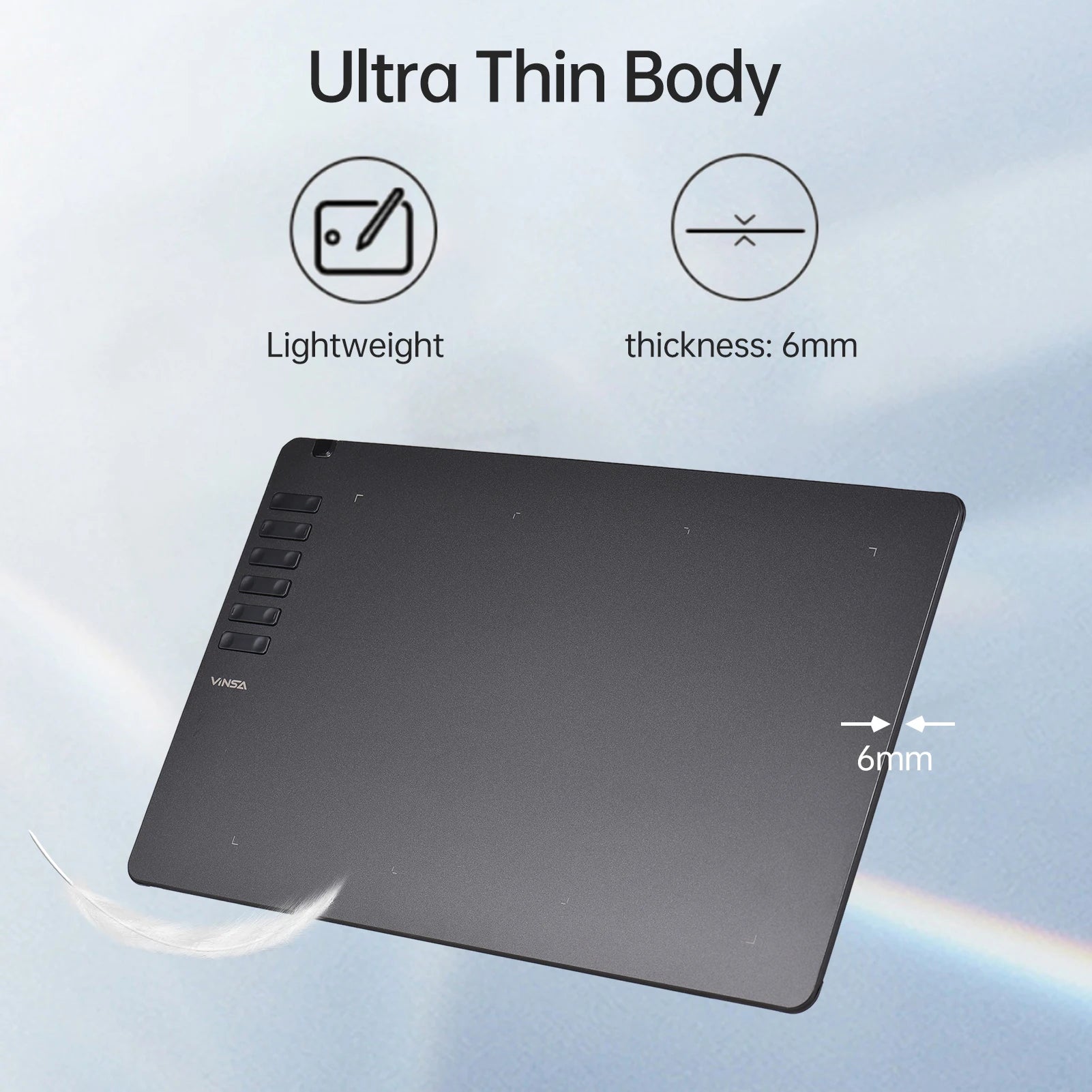 VINSA T1161 Graphics Drawing Tablet Ultra-thin Art Creation Sketch with Battery-free Stylus 8 Pen Nibs 8192 Levels Pressure