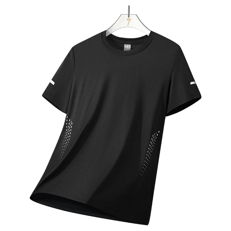 CHRLCK Herren Wander-Schnelltrocknungs-T-Shirts Atmungsaktive Lauf- und Angel-T-Shirts Weiche Elastizität Outdoor-Sport-Kurzarmshirt Sommer