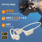 Sanag B60S Knochenschall-Kopfhörer IPX8 Schwimmen Bluetooth Kopfhörer Kabelloses Headset 32GB/64GB MP3 mit Mikrofon Ohrhörer