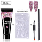 LILYCUTE 15ml Verlängerungsgel-Nagellack-Set Quick Nail Prolong mit Verlängerungsform-Nagelspitzen Acryl-Lösung Maniküre-Werkzeug-Kit