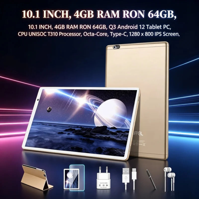 Android 12 Tablet PC Q3 CPU 10,1 ZOLL 4GB RAM 64GB ROM UNISOC T310 Prozessor, Octa-Core Cortex-A53 Type-C WIFI 1280 x 800 Pixel Hauptbild