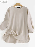 ZANZEA Mode Herbst Langarm Bluse Damen Weites Hemd Elegant Einfarbig OL Arbeitsplatten Lässig Locker Urlaub Arbeit Blusen Damen