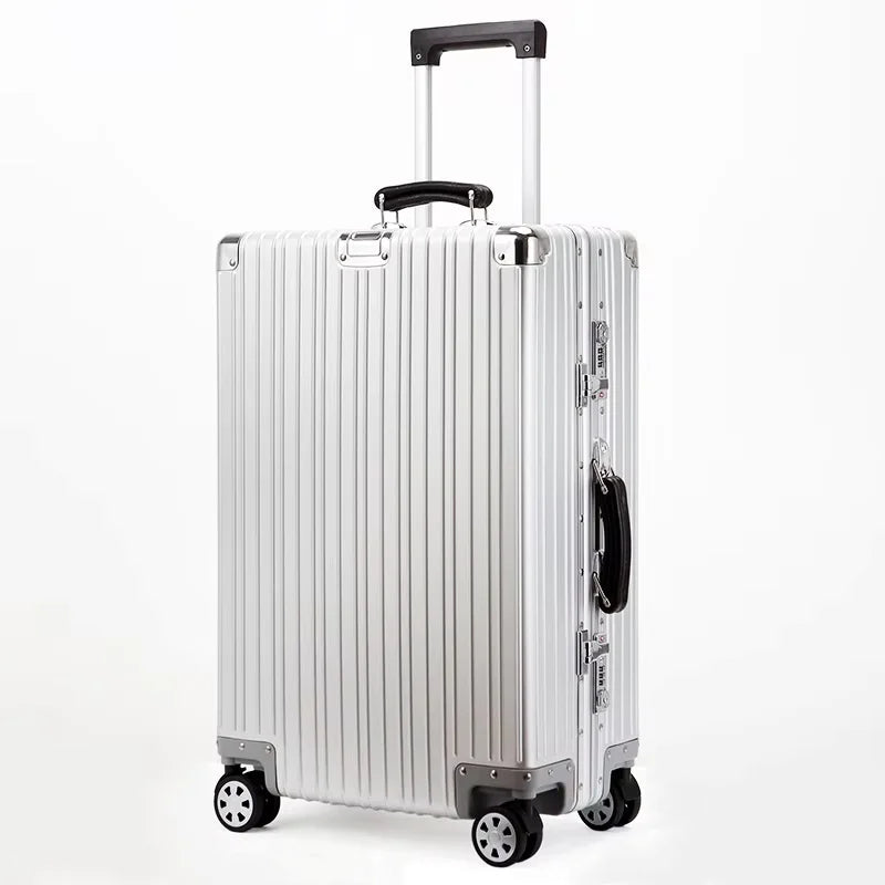Hochwertiger Vintage-Koffer aus Aluminium-Magnesium-Legierung, 20/24/26/29 Zoll leichter Reise-Trolley mit Ledergriff