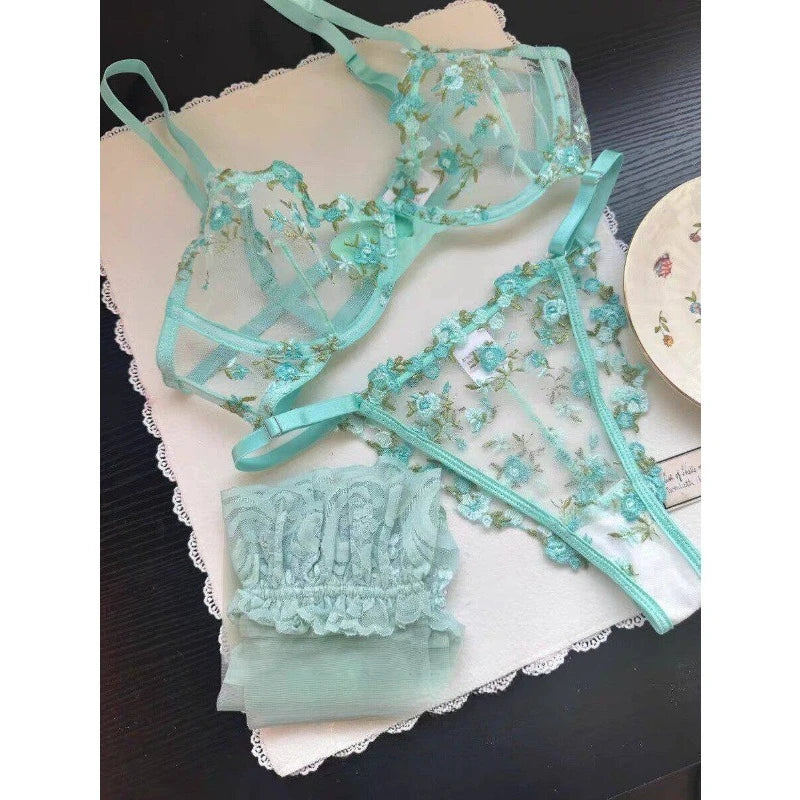 Europäische Frauen verführerischer transparenter BH mit Spitzenstickerei und Bügel, Minimizer für große Brüste, Anti-Sagging, weiche Dessous, S-XL BH-Set