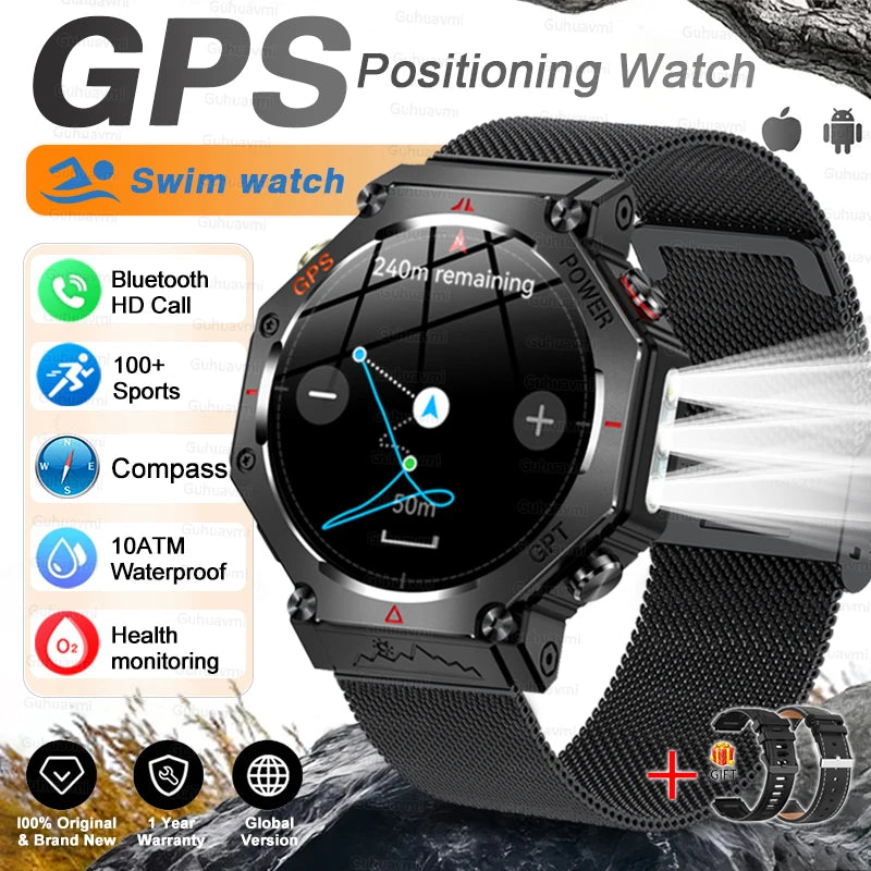 T-Rex 3 Ultra Militärische GPS-Smartwatch 10ATM Wasserdicht Kompass Höhenmesser Barometer AMOLED Herren HD Anruf Sport-Smartwatch