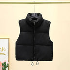 Winter Kurze Daunen Weste Damen Warmer Stehkragen Reißverschluss Jacke Freizeit Mode Gesteppte Cropped Mäntel Street Outerwear
