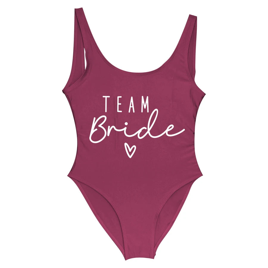 Junggesellinnenabschied Badeanzüge Einteiler Team Braut Bademode Braut zu sein Frau Rosa Bademode Bachelorette Strandmode Badeanzüge