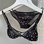 Französischer Stil Süßer Triangel-BH Lingerie Set Damen Satin Spitze Drahtlos Kleiner Busen Raffiniert Dünner Stoff Sexy Weiche Unterwäsche S-XL