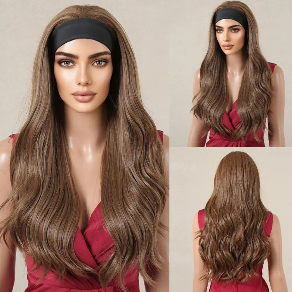 ALAN EATON Lange blonde synthetische Stirnbandperücke Ombre Blond glattes Haar Perücken natürlich aussehend Hitzebeständige Faser für den täglichen Gebrauch