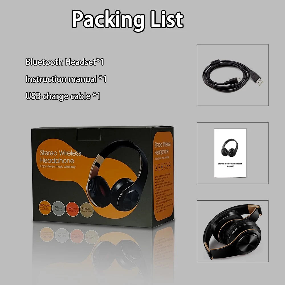 HIFI Stereo Kopfhörer Bluetooth Headset Musikkopfhörer FM und Unterstützung SD-Karte mit Mikrofon für Mobile Xiaomi Iphone Samsung Tablet